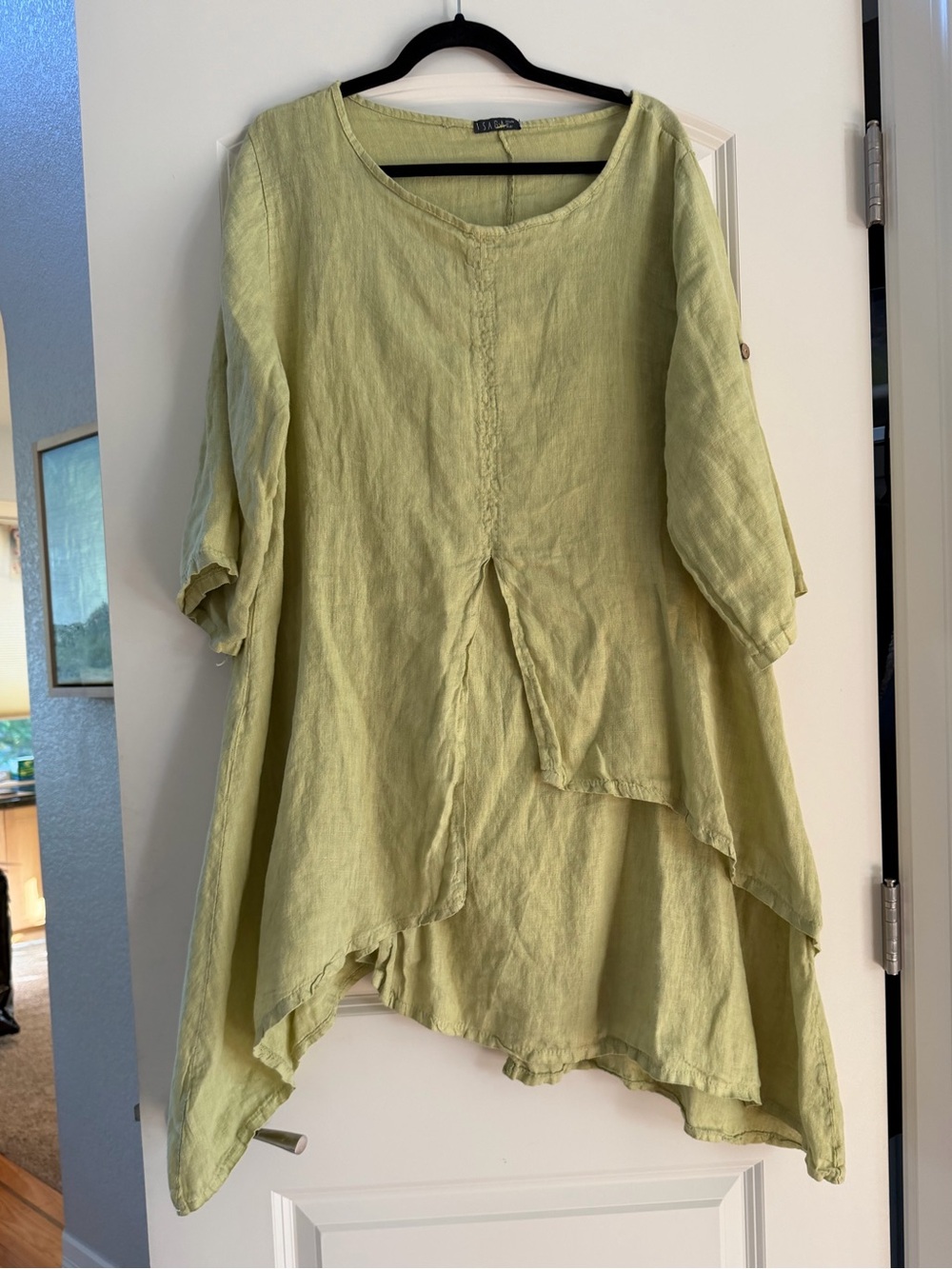 SAGA Made in Italy 100% Linen Asymmetrical Handkerchief Hem Lagenlook Tunic.